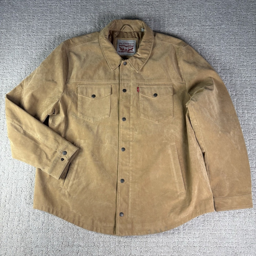 Levis Faux Suede Trucker Jacket Mens Size 2XL Tan Beige Lined Snap Front